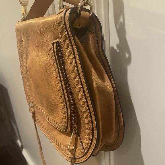 REBECCA MINKOFF Whipstitch Leather Saddle Crossbody Shoulder Bag Flap Brown Tan - Picture 4 of 16